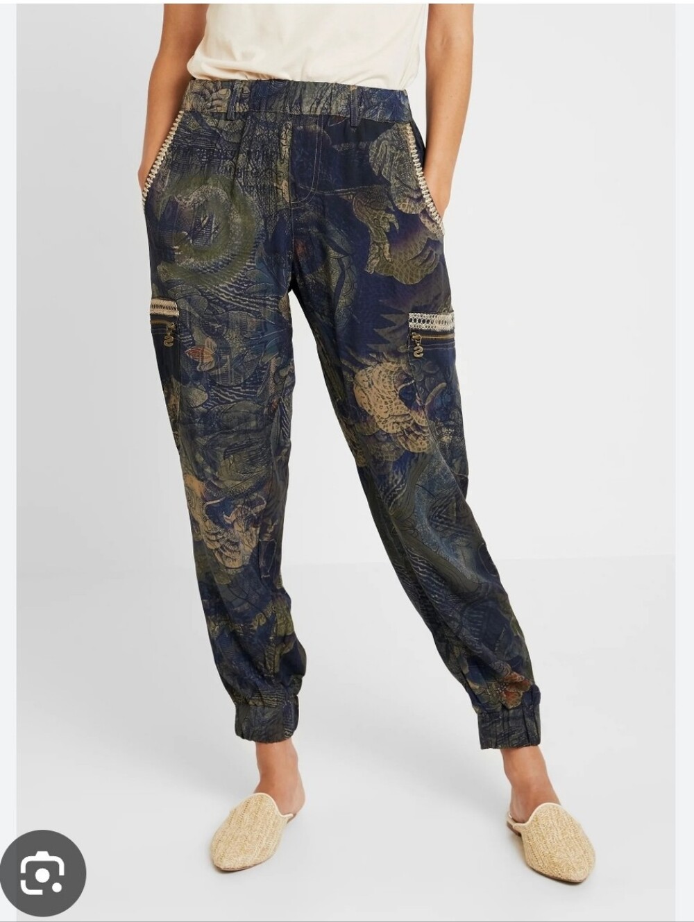Desigual Womens Multi Colored Pattern Harem Pants Size Small Comfort Pockets